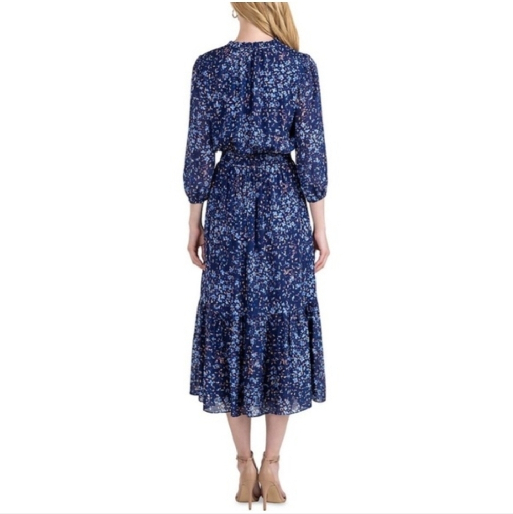 Shoshanna Jaxon Smocked Floral-Print Midi Metallic Chips Dress Size 6 - Picture 2 of 12